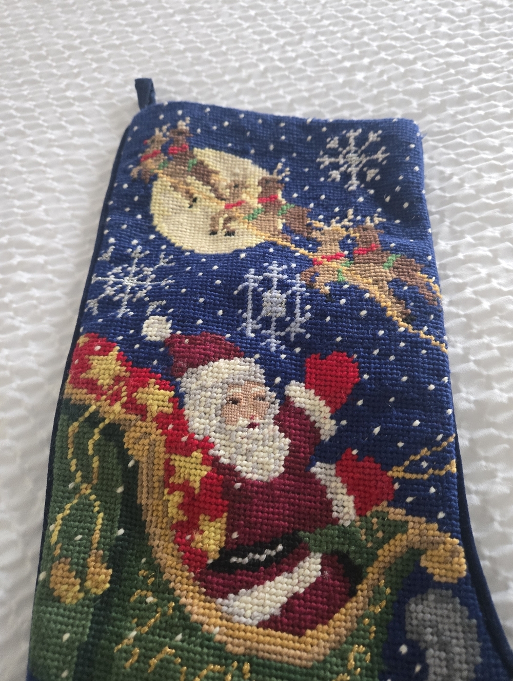 Vintage Needlepoint Christmas Stocking santa and reindeer christmas eve delivery - Picture 5 of 10